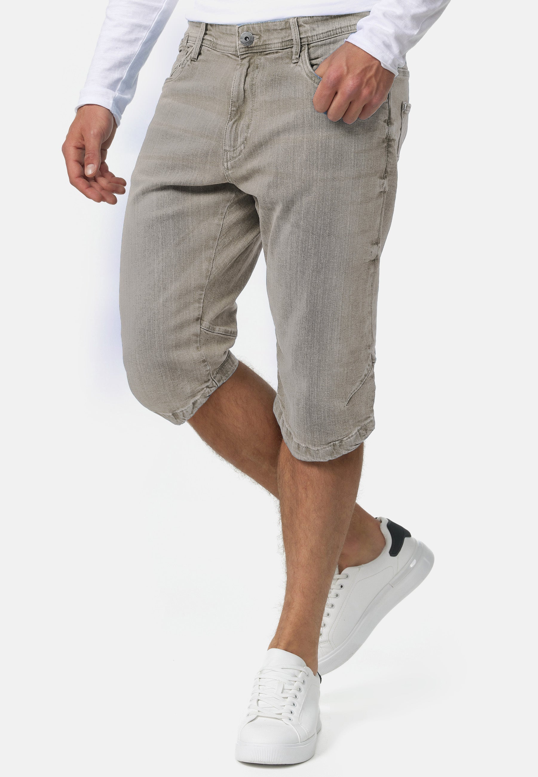 Indicode men's Jaspar jeans shorts with 5 pockets made of 98% cotton knee length