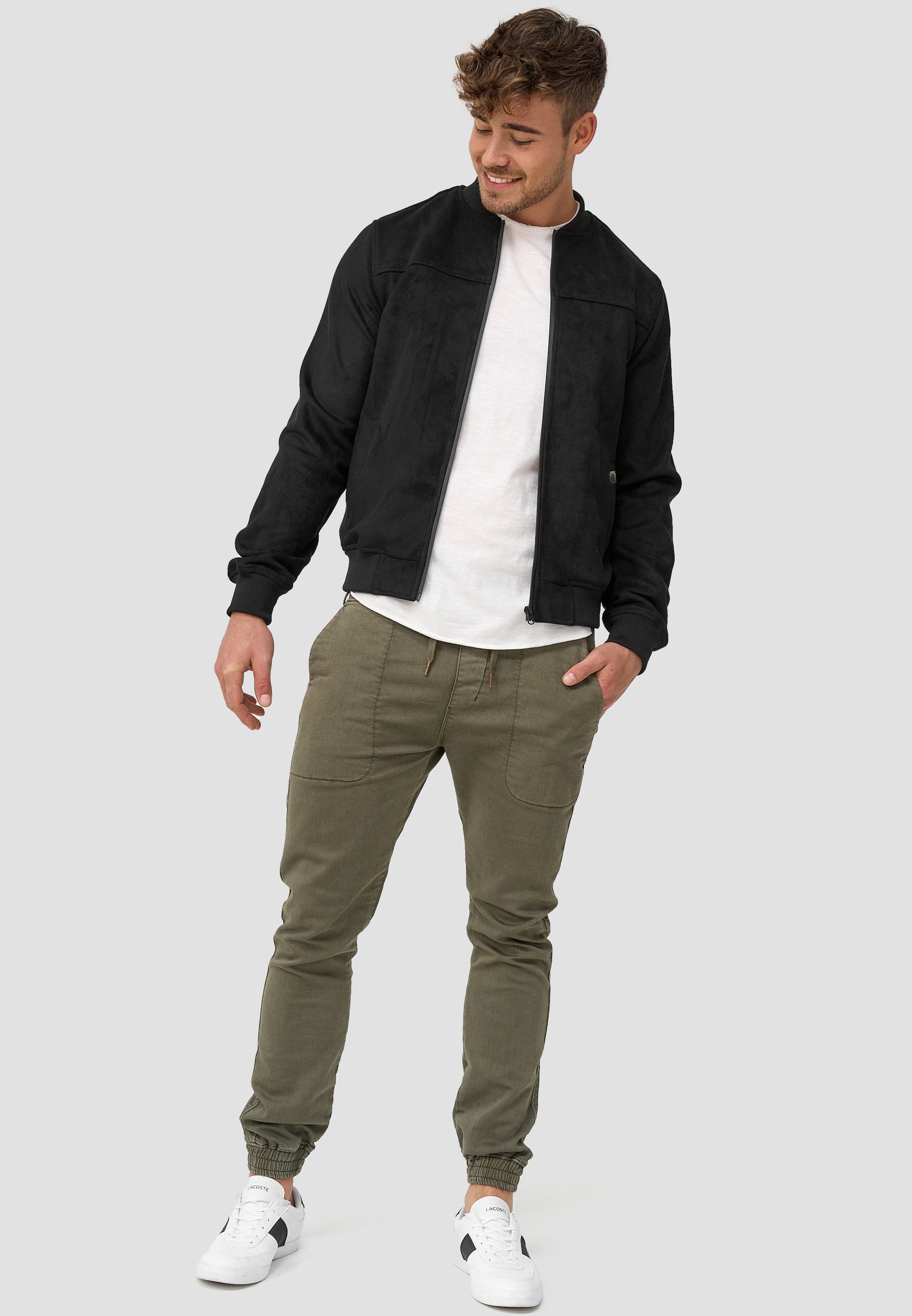 Indicode men's Ibon suede faux leather jacket with stand-up collar