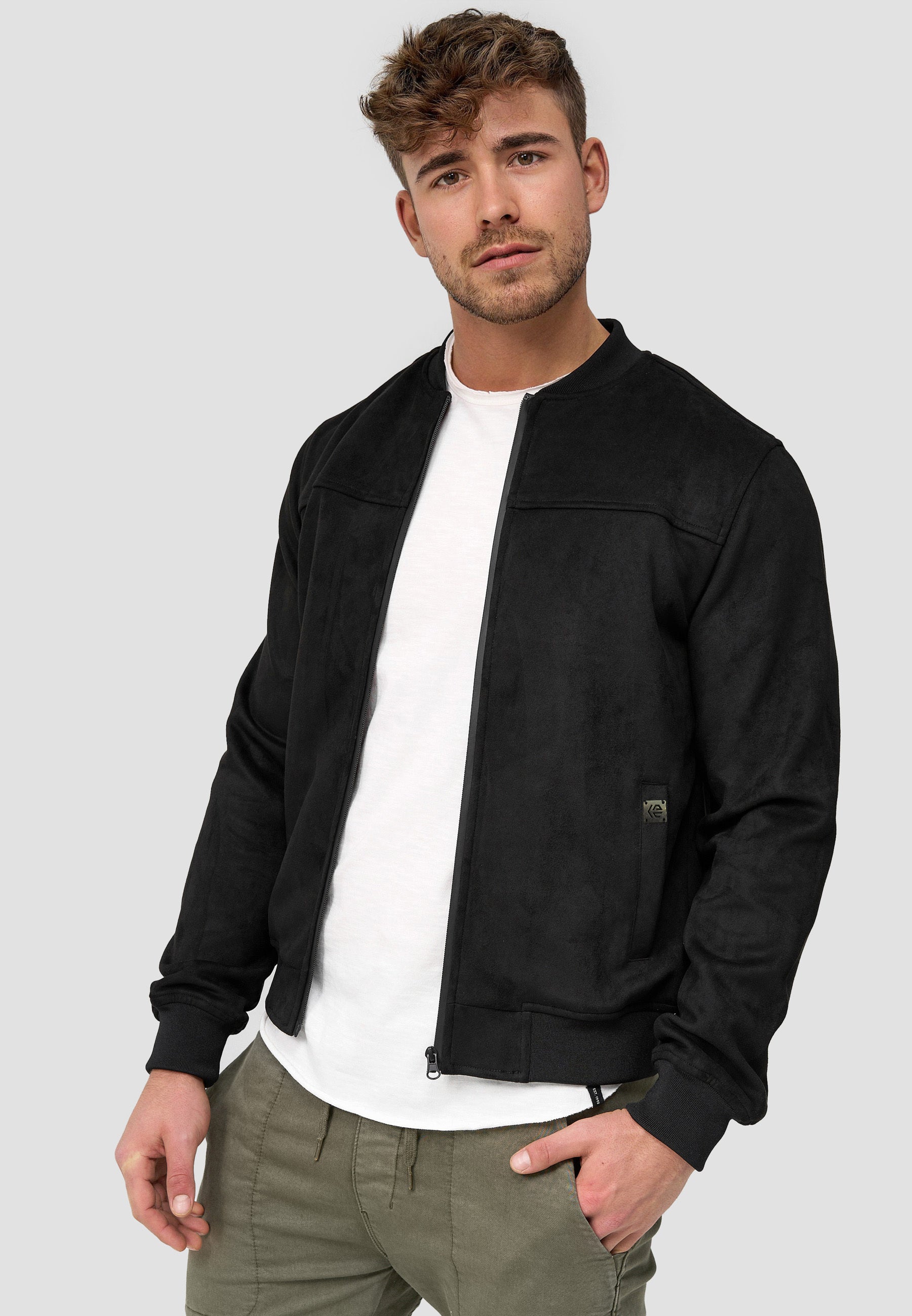 Indicode men's Ibon suede faux leather jacket with stand-up collar