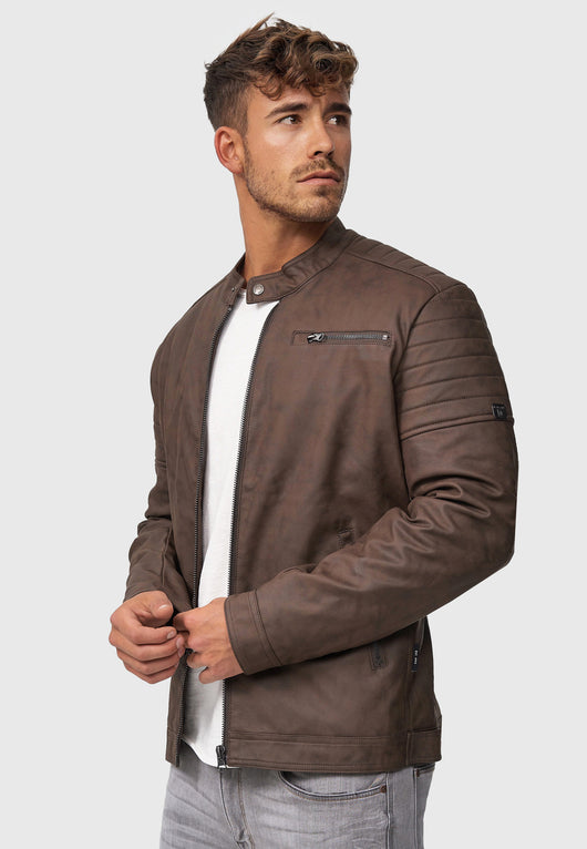 Indicode men's Manuel leather jacket made of imitation leather with a biker collar