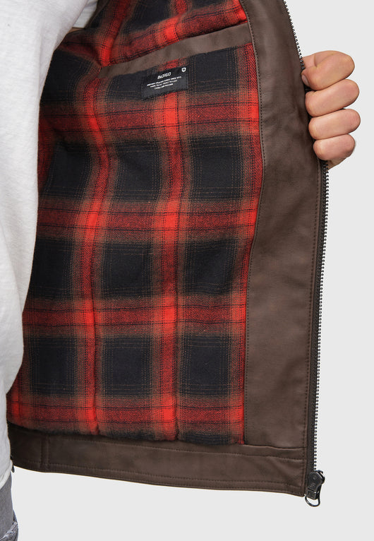 Indicode men's Manuel leather jacket made of imitation leather with a biker collar