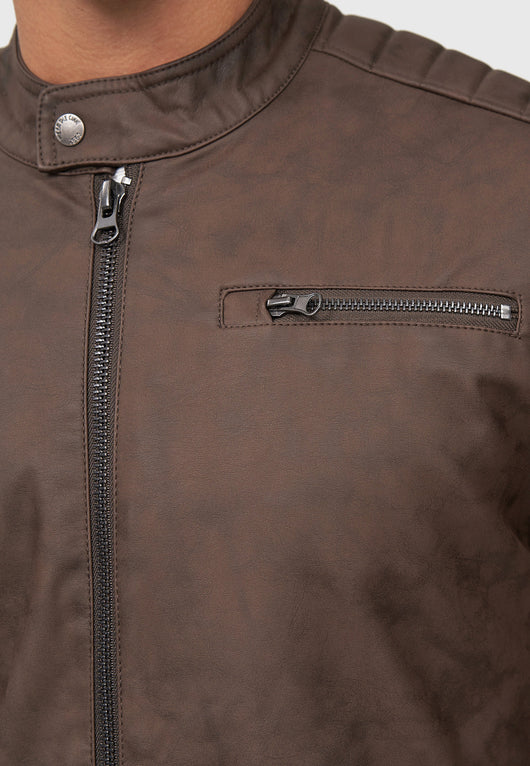 Indicode men's Manuel leather jacket made of imitation leather with a biker collar