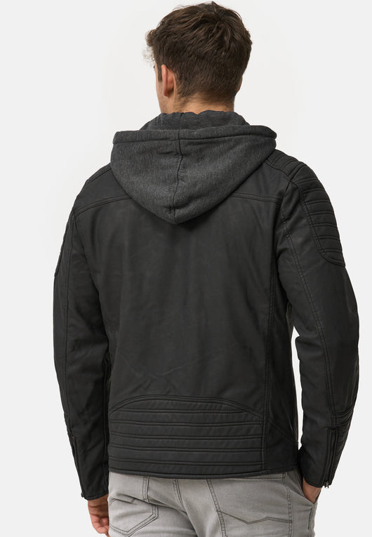 Indicode Men's Miguel Angel jacket made of imitation leather with a stand-up collar and detachable sweat hood