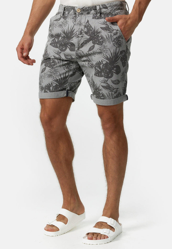 Indicode Herren Curtain Chino Shorts mit Blumen-Print inkl. Gürtel aus 100% Baumwolle - INDICODE
