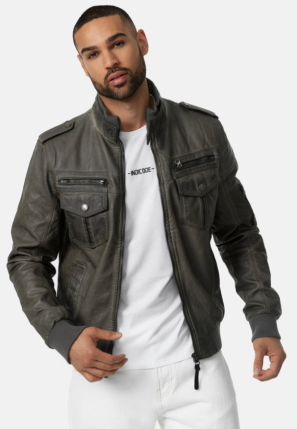 Indicode men's Pawel leather jacket made of imitation leather with a stand-up collar
