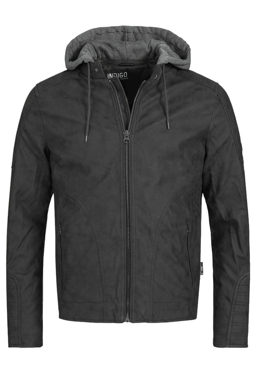 Indicode Men's Miguel Angel jacket made of imitation leather with a stand-up collar and detachable sweat hood