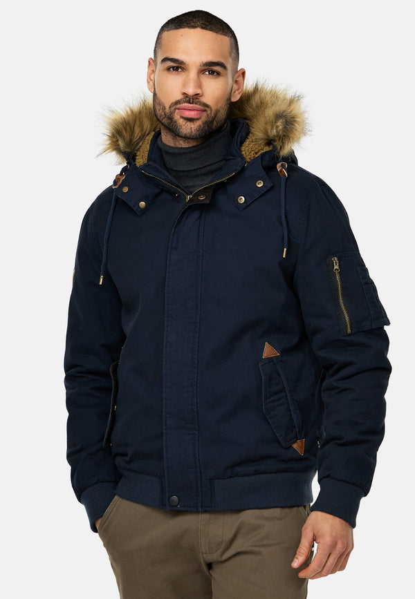 Indicode men's Pennington winter jacket made of 100% cotton with teddy lining and detachable hood