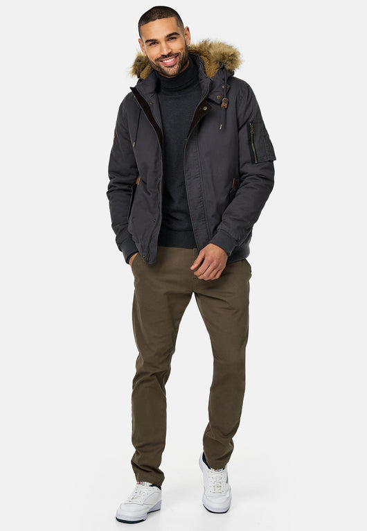 Indicode Herren Pennington Winterjacke aus 100% Baumwolle mit Teddy-Futter & abnehmbarer Kapuze