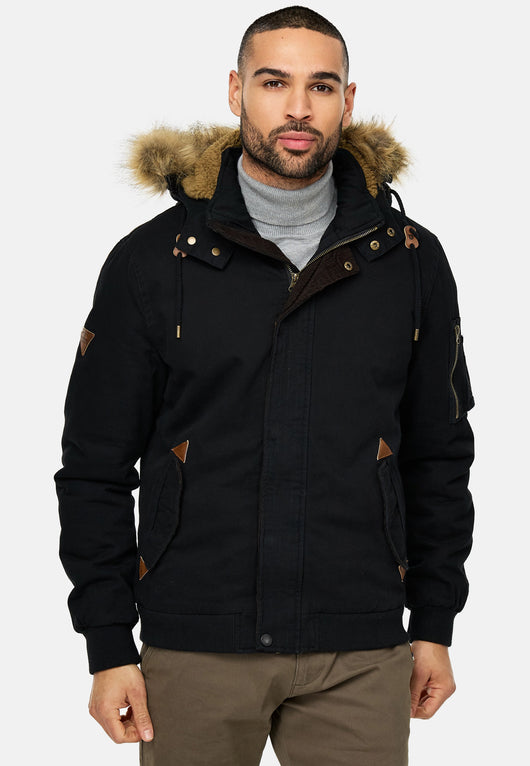 Indicode Herren Pennington Winterjacke aus 100% Baumwolle mit Teddy-Futter & abnehmbarer Kapuze