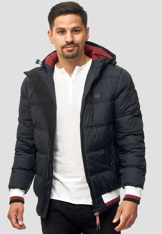 Indicode men's bacon quilted jacket in down jacket look with hood