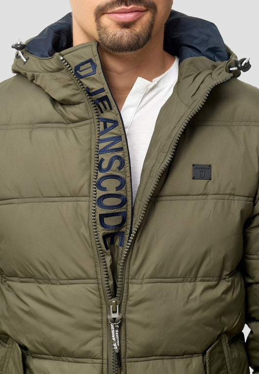 Indicode men's bacon quilted jacket in down jacket look with hood