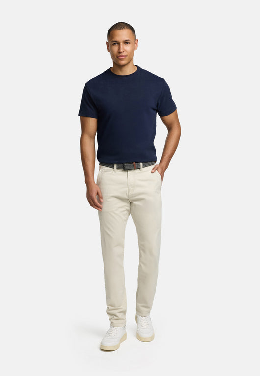 Indicode men's early chinos with 4 pockets incl. belt made of 98% cotton