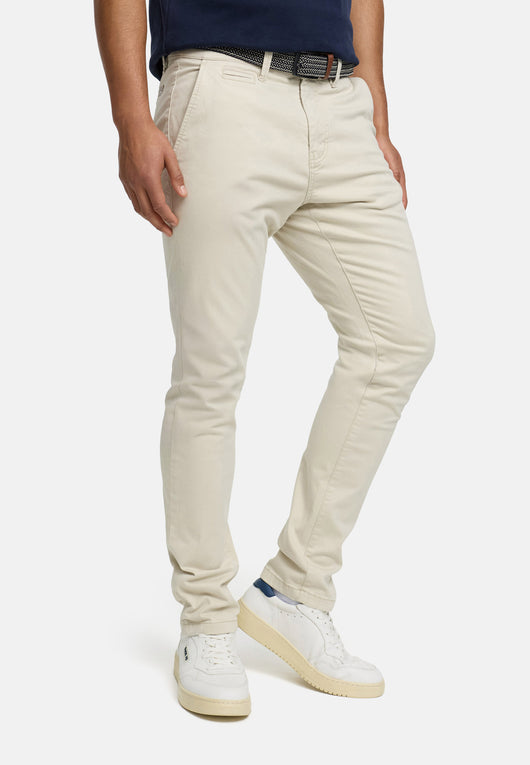 Indicode men's early chinos with 4 pockets incl. belt made of 98% cotton