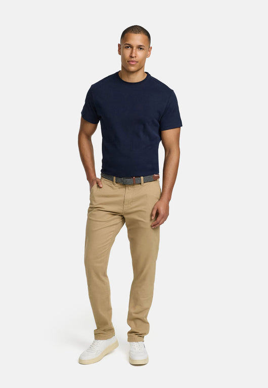 Indicode men's early chinos with 4 pockets incl. belt made of 98% cotton