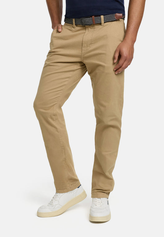 Indicode men's early chinos with 4 pockets incl. belt made of 98% cotton