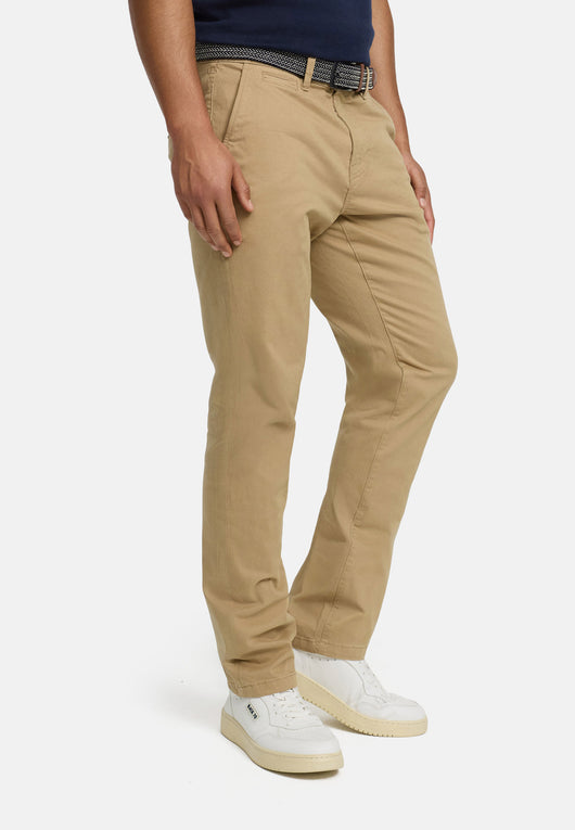 Indicode men's early chinos with 4 pockets incl. belt made of 98% cotton