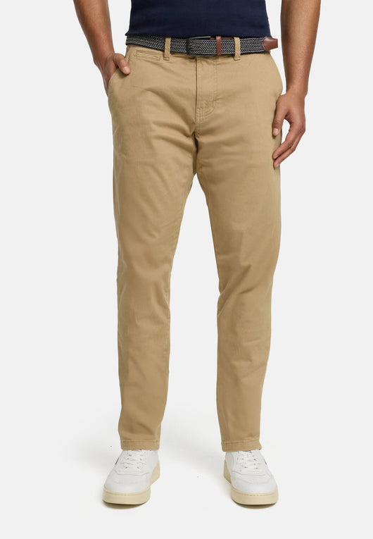 Indicode men's early chinos with 4 pockets incl. belt made of 98% cotton