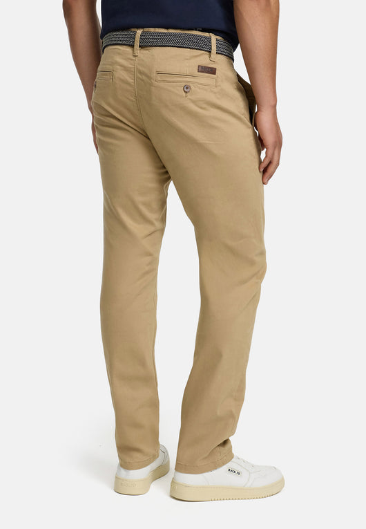 Indicode men's early chinos with 4 pockets incl. belt made of 98% cotton