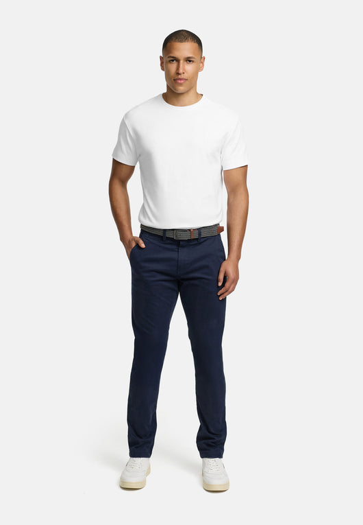Indicode men's early chinos with 4 pockets incl. belt made of 98% cotton
