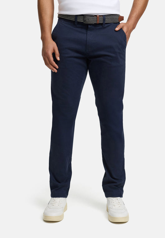 Indicode men's early chinos with 4 pockets incl. belt made of 98% cotton