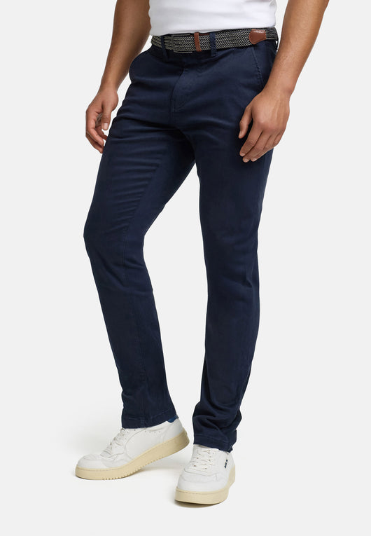 Indicode men's early chinos with 4 pockets incl. belt made of 98% cotton