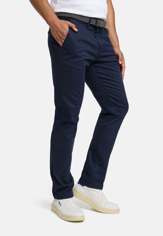 Indicode men's early chinos with 4 pockets incl. belt made of 98% cotton