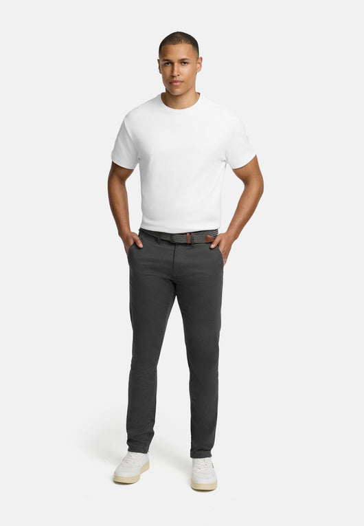 Indicode men's early chinos with 4 pockets incl. belt made of 98% cotton