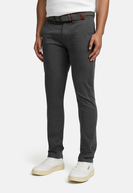 Indicode men's early chinos with 4 pockets incl. belt made of 98% cotton