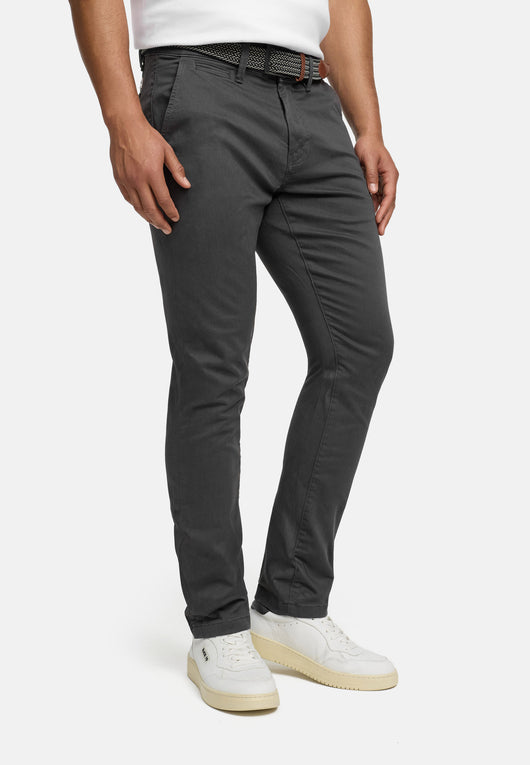 Indicode men's early chinos with 4 pockets incl. belt made of 98% cotton