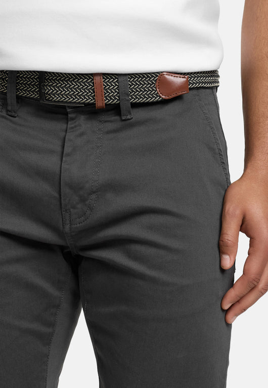 Indicode men's early chinos with 4 pockets incl. belt made of 98% cotton