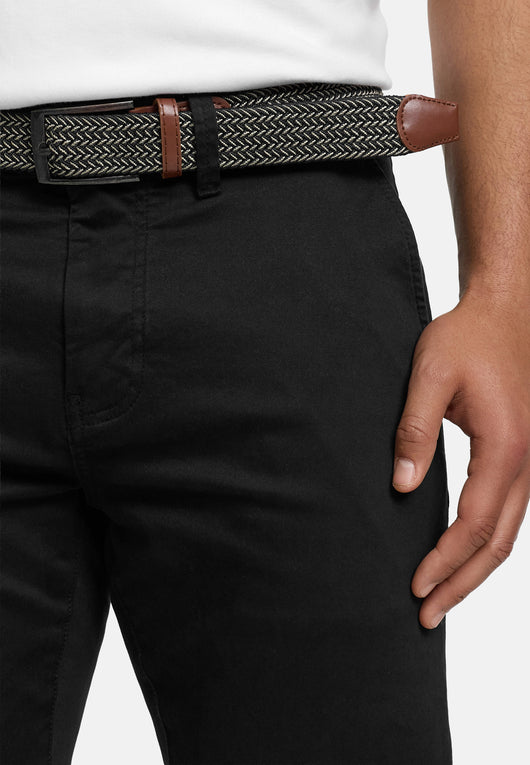 Indicode men's early chinos with 4 pockets incl. belt made of 98% cotton