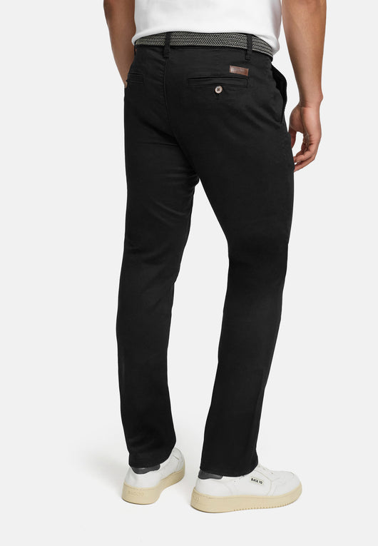 Indicode men's early chinos with 4 pockets incl. belt made of 98% cotton