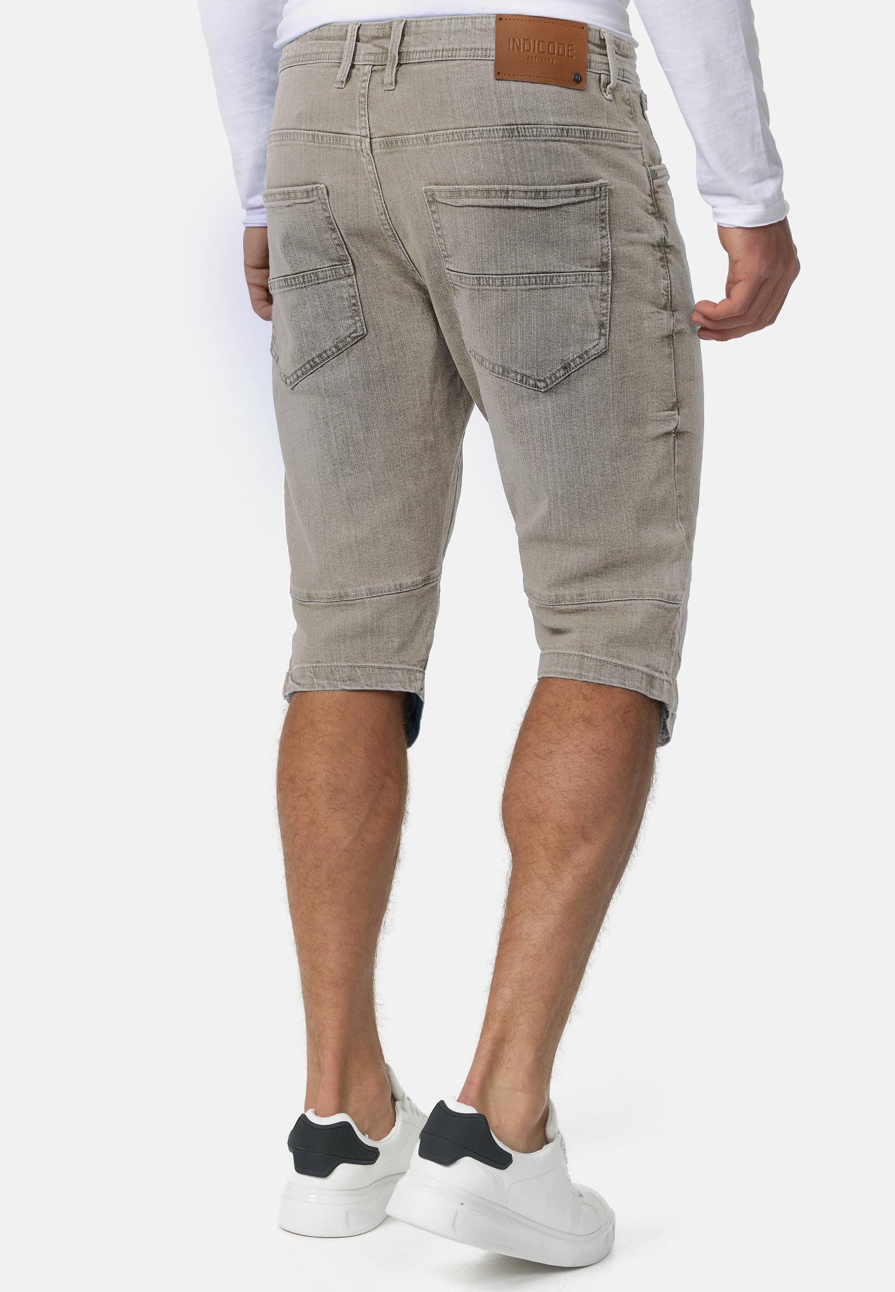 Indicode men's Jaspar jeans shorts with 5 pockets made of 98% cotton knee length