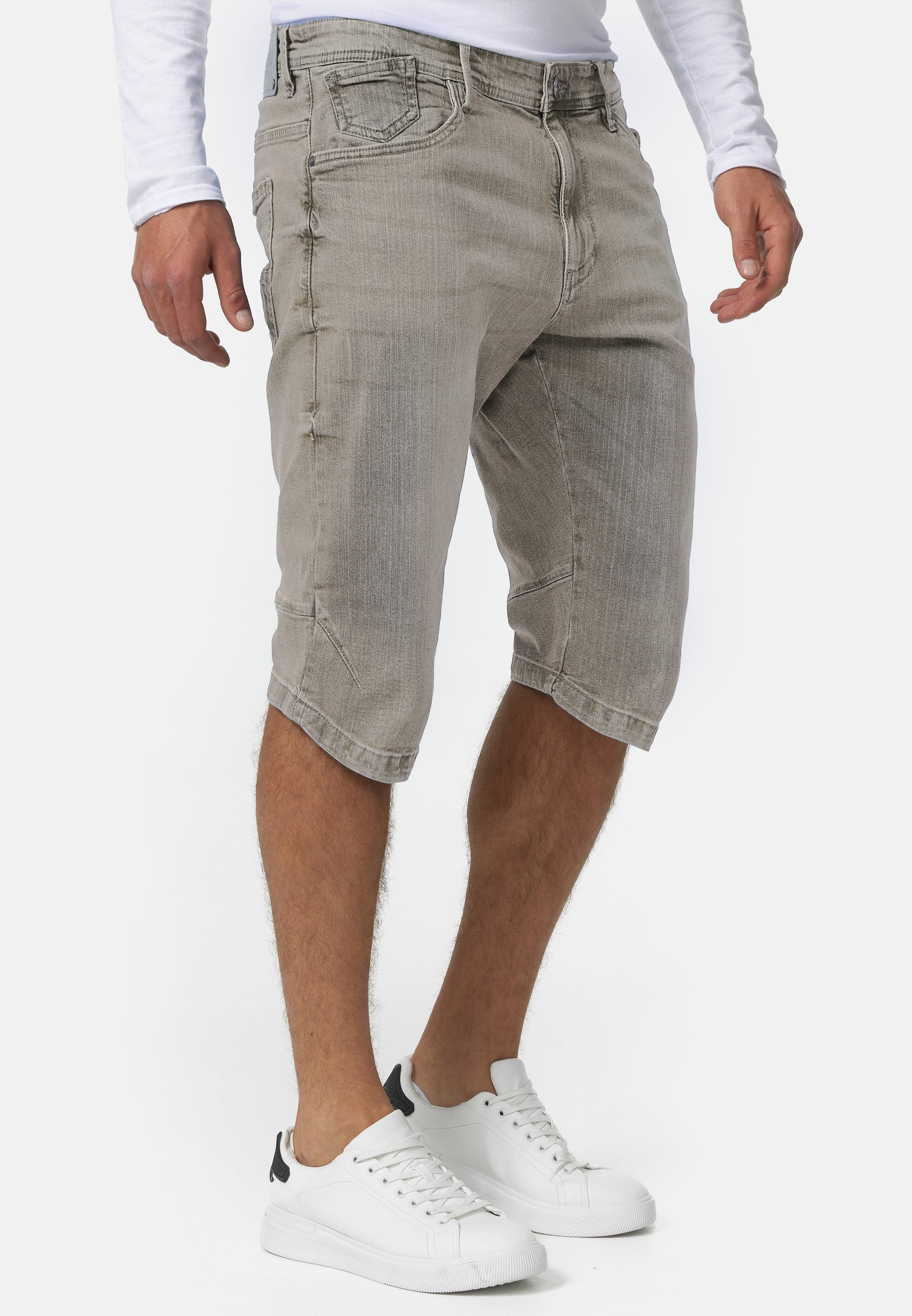 Indicode men's Jaspar jeans shorts with 5 pockets made of 98% cotton knee length