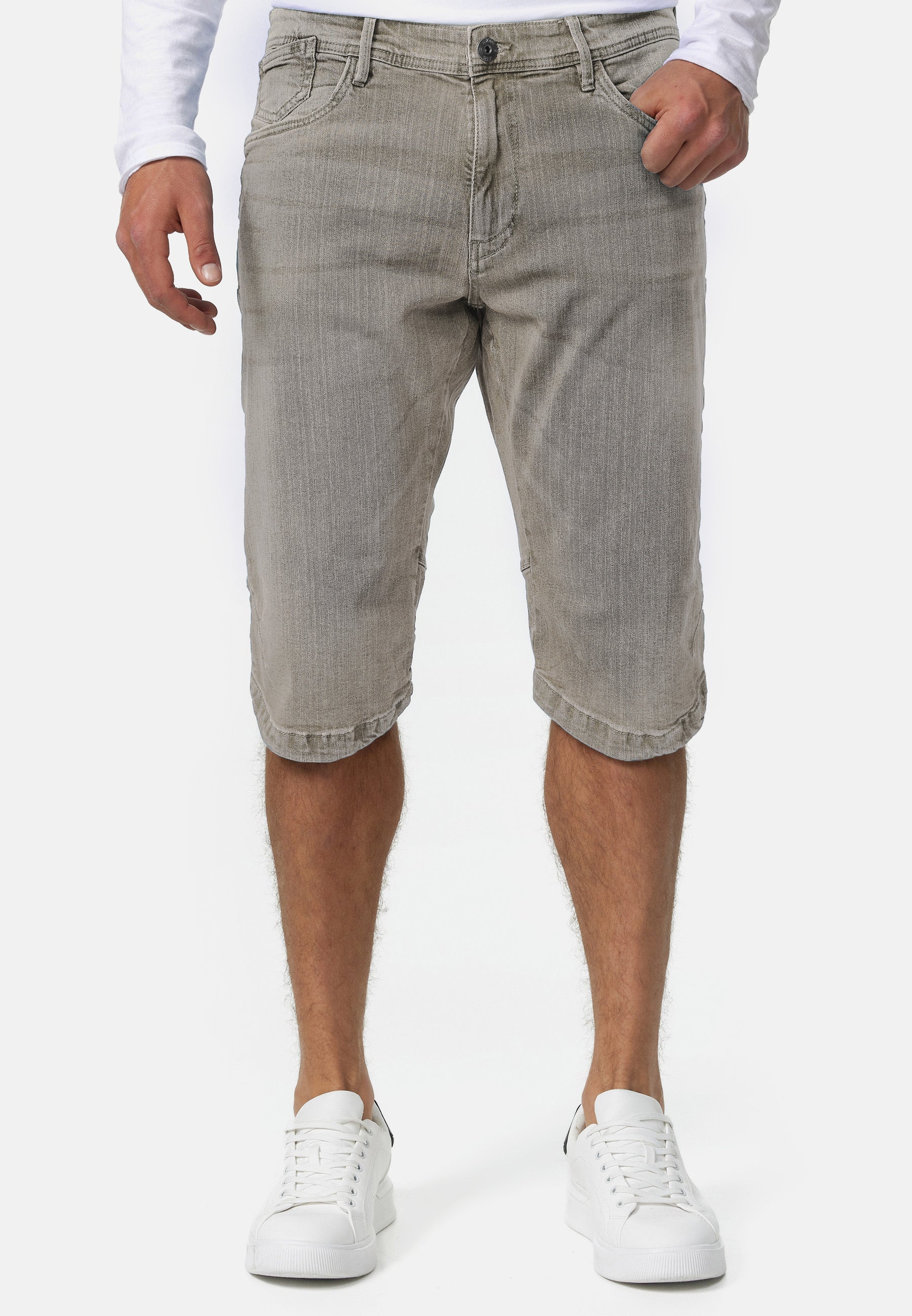 Indicode men's Jaspar jeans shorts with 5 pockets made of 98% cotton knee length