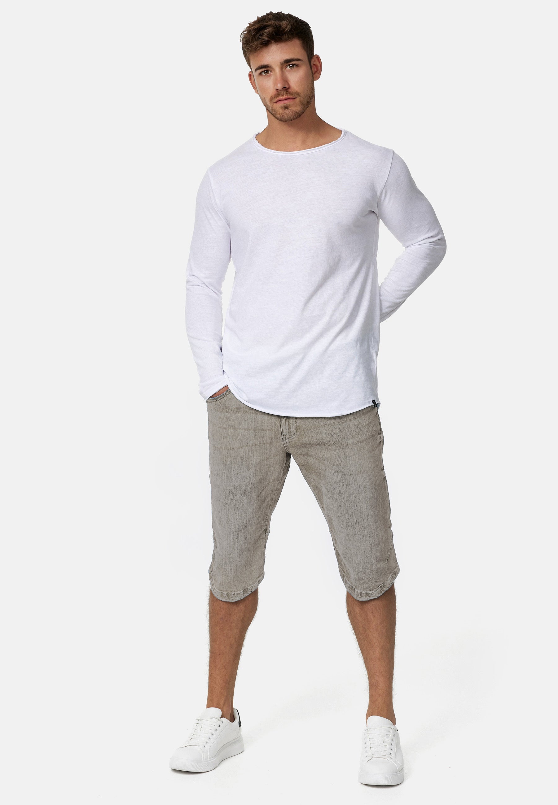Indicode men's Jaspar jeans shorts with 5 pockets made of 98% cotton knee length