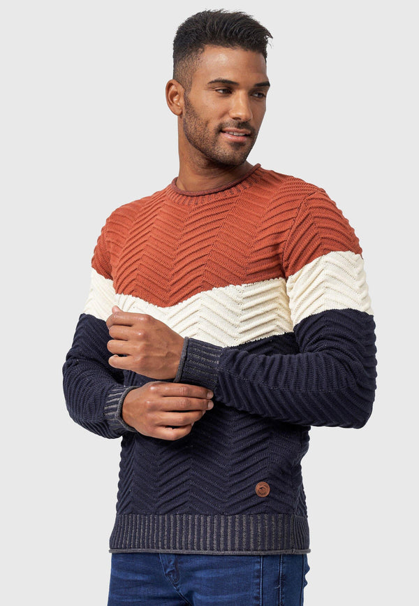 Indicode Men's Dean Pullover with Ribbed Cuffs & Round Neck