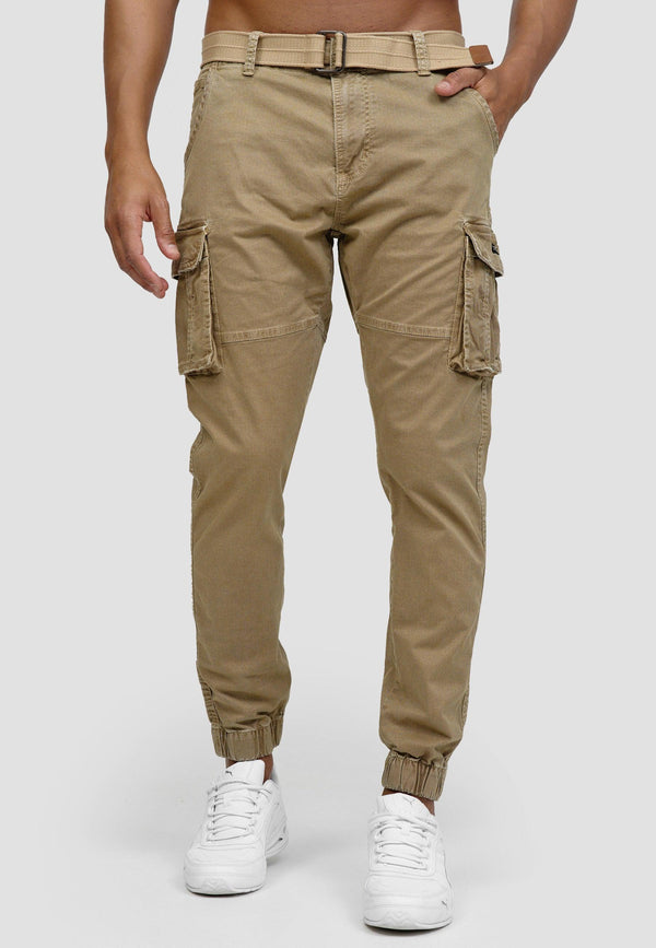 Indicode men's Kerr cargo pants made of 98% cotton incl. belt