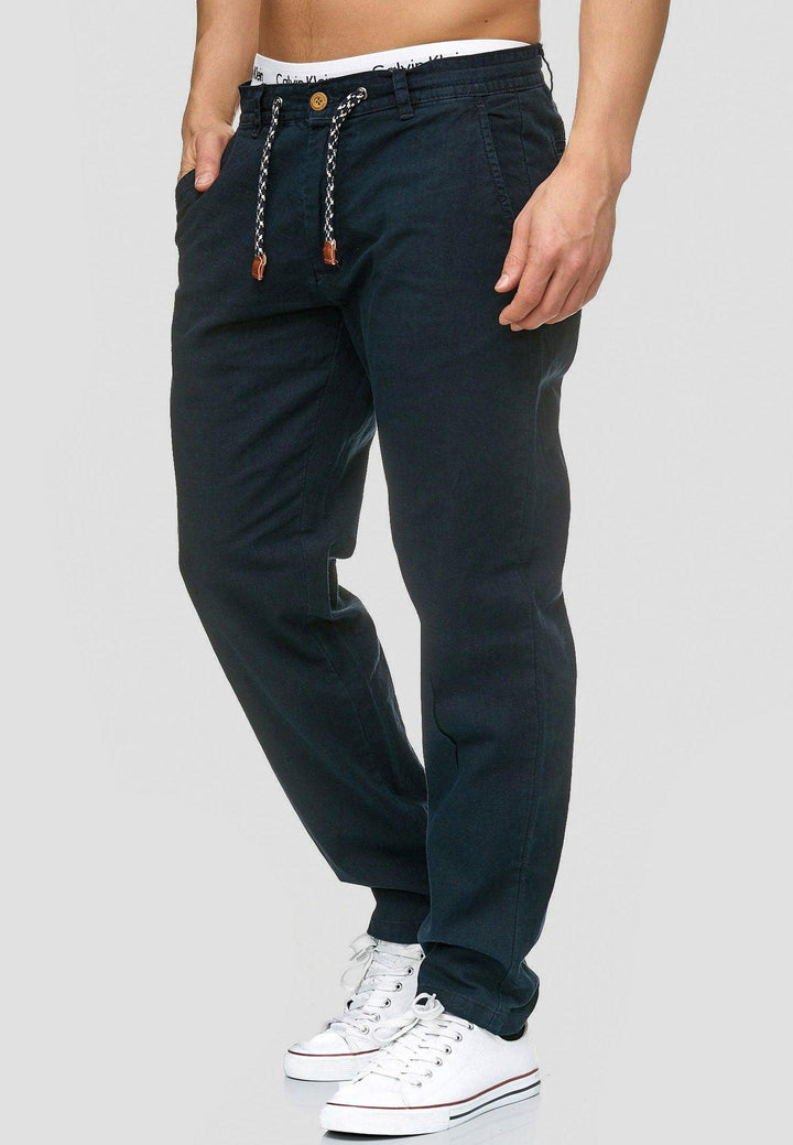 Indicode Herren Boulware Stoffhose aus Leinen & Baumwolle mit 4 Taschen - INDICODE