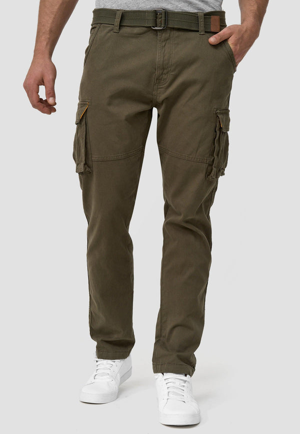 Indicode men's math cargo pants made of 98% cotton incl. belt