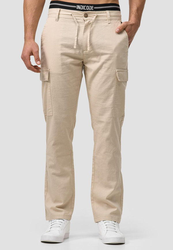 Indicode Men's Leonardo 55% Linen & 45% Cotton 6 Pocket Cargo Trousers