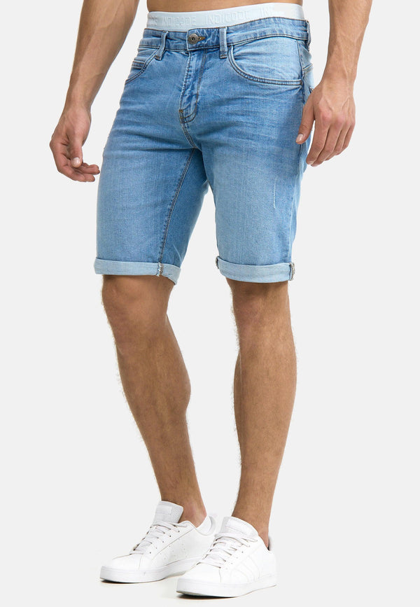 Indicode Herren Caden Jeans Shorts mit 5 Taschen aus 98% Baumwolle