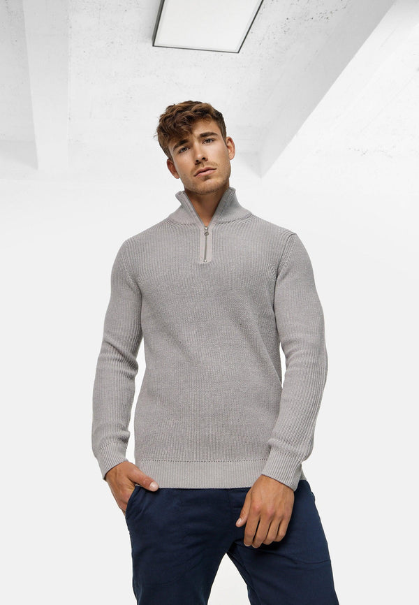Indicode men's Mayer sweater with a stand-up collar made of 100% cotton