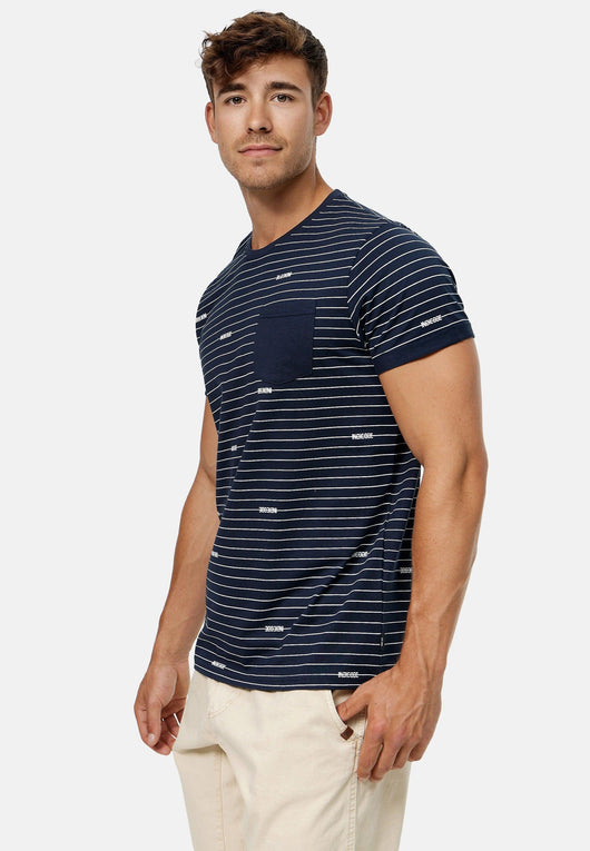 Indicode Men's Ortega T-shirt with a round neck and breast pocket made of 100% cotton