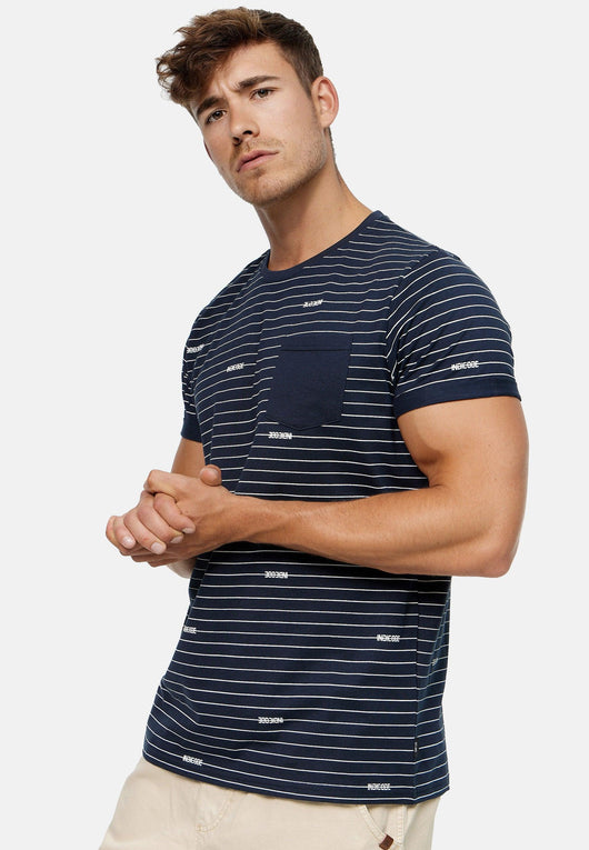 Indicode Men's Ortega T-shirt with a round neck and breast pocket made of 100% cotton