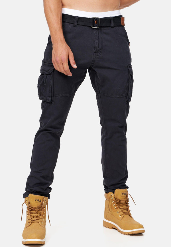 Indicode men's William cargo pants made of cotton with 7 pockets incl. belt