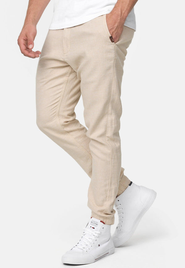 Indicode men's Blnda trousers made of 55% linen and 45% cotton with 4 pockets