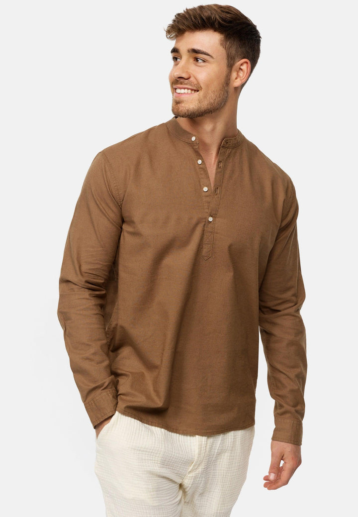 Indicode Herren Waylon Hemd mit V-Auschnitt aus Leinen-Baumwolle Mischung - INDICODE