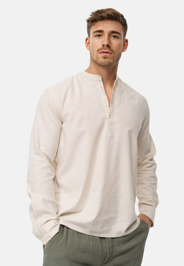 Indicode Herren Waylon Hemd mit V-Auschnitt aus Leinen-Baumwolle Mischung