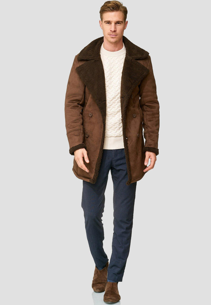 Indicode men's Barlow short coat with wide lapel collar and teddy fur